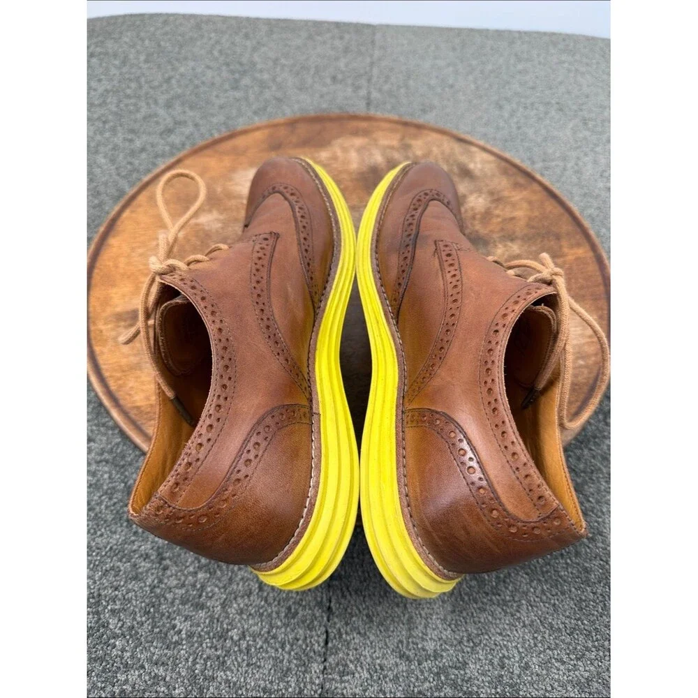 Cole Haan Shoes Mens 7.5 Lunargrand Wingtip Brown Leather Yellow Sole Dress